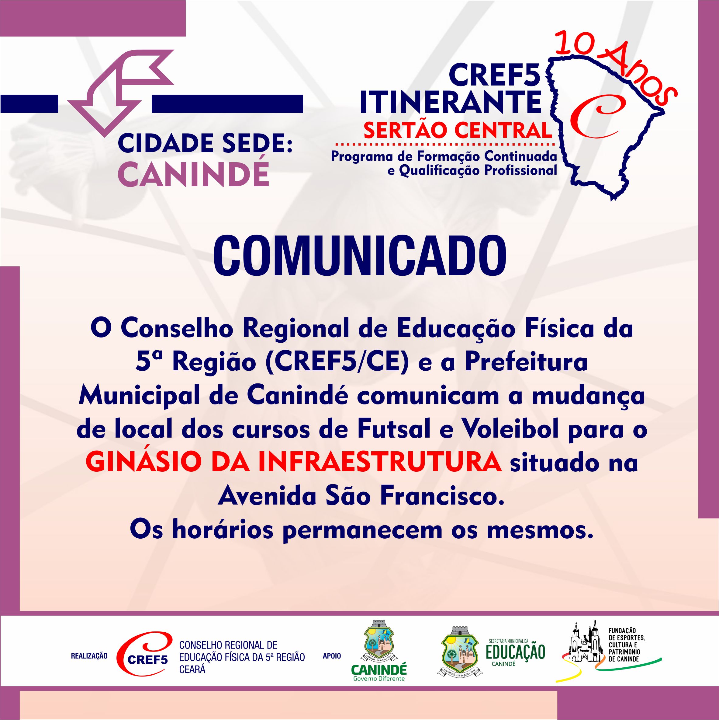 Comunicado sobre o CREF5 ITINERANTE – Canindé